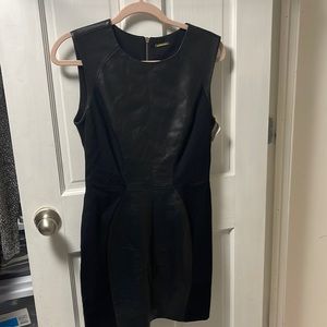 New Black Mini Leather Faced Dress
